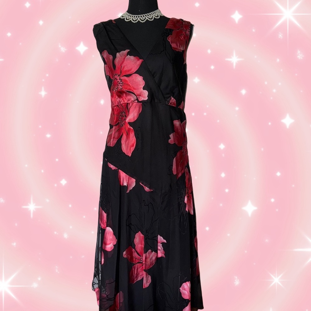 Dressbarn Asymmetric Bias Floral Maxi Dress Size 16